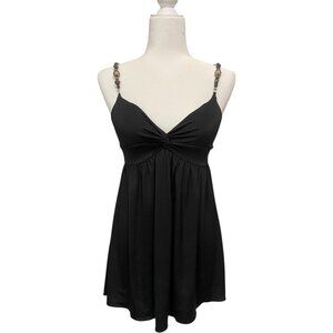 Y2K Body Central Black Mini Dress w/ Beaded Straps Padded Bust Stretch - Size M